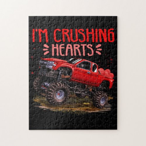 Kids I Crush Hearts Monster Truck Valentines Day Jigsaw Puzzle