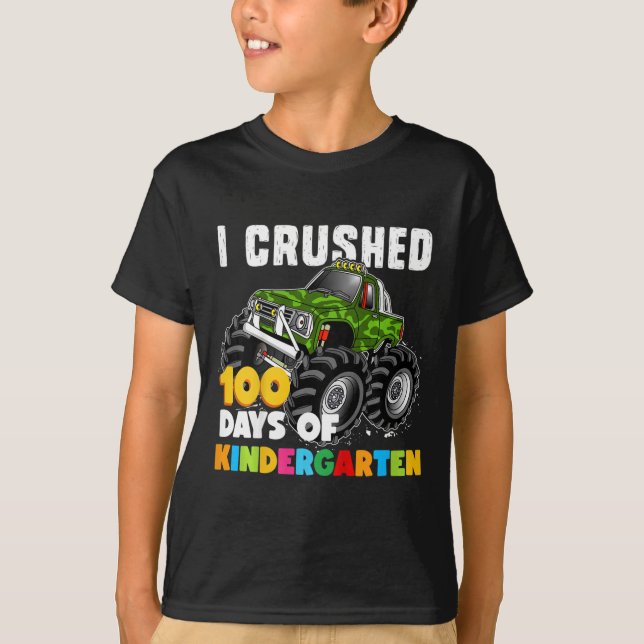 Kids I Crushed 100 Days of Kindergarten  Fun Girls T-Shirt (Front)