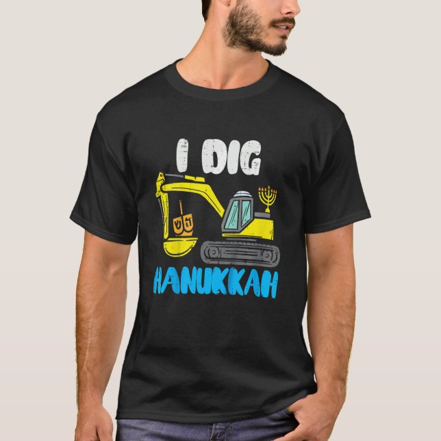 Kids I Dig Hanukkah Excavator Construction Toddler T-Shirt (Front)