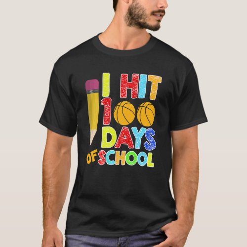 Kids I Hit 100 Days Of School Basketball 100th Day T_Shirt
