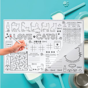 Kids I Love Cats Themed Activity Pad and Placemat