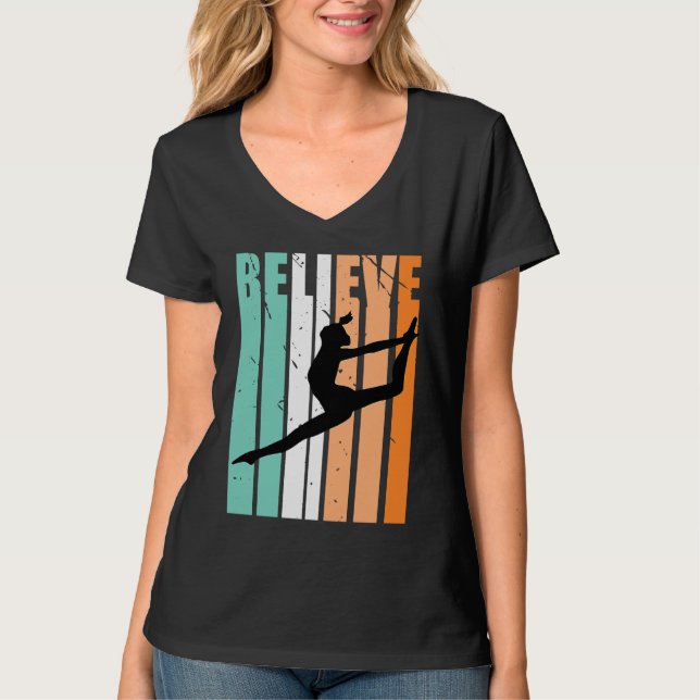 Kids I Love Dance Team Believe Dancer Dancing Retr T-Shirt (Front)