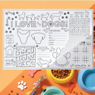 Kids I Love Dogs Themed Activity Pad and Placemat 