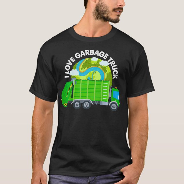 Kids I Love Garbage Truck with Dumpster Funny Recy T-Shirt (Front)