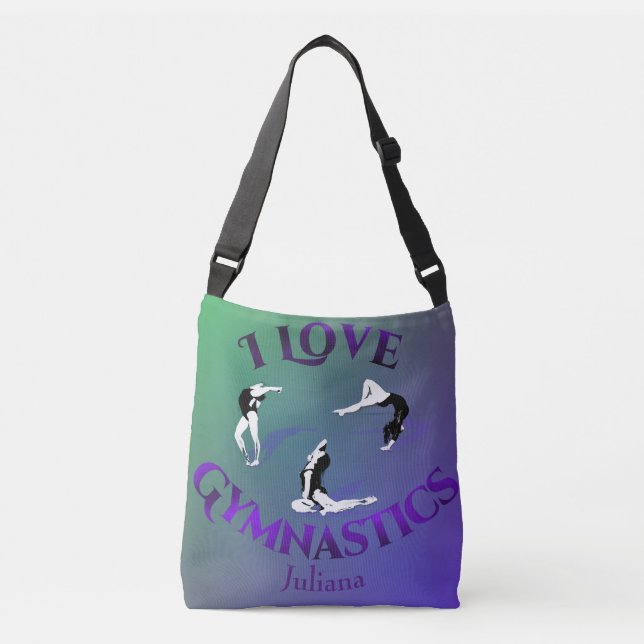 Kids I Love Gymnastics Personalized Crossbody Bag (Front)