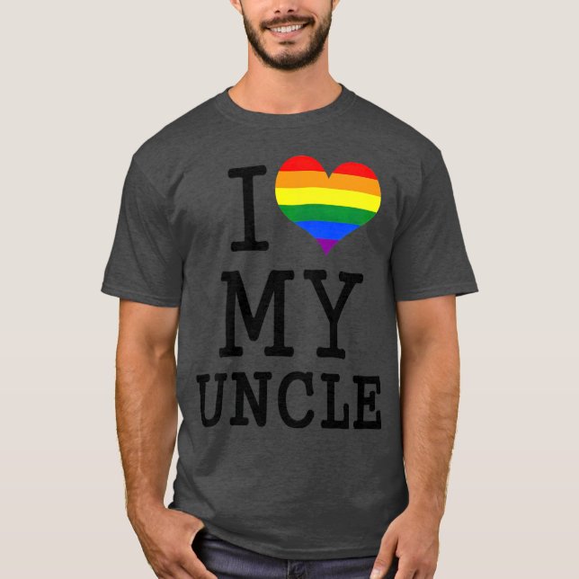Kids I Love My Uncle LGBT Flag Heart  Gay Uncle T-Shirt (Front)