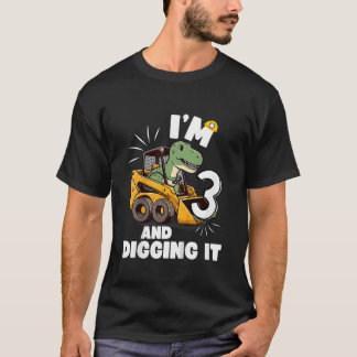 Kids I m 3 And Digging It 3rd Birthday Dinosaur Co T-Shirt