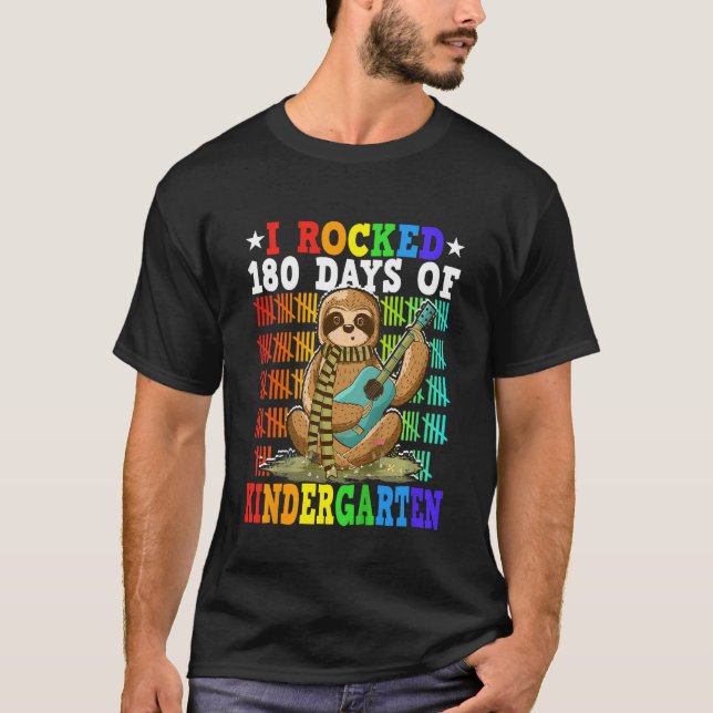 Kids I Rocked Kindergarten Cute Sloth Guitar Last  T-Shirt (Front)