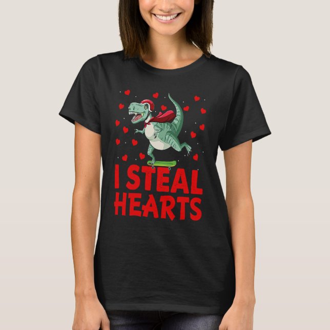 Kids I Steal Hearts Dinosaur Valentines Day For Ba T-Shirt (Front)