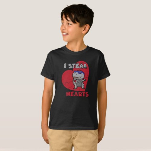 Kids I Steal Hearts Trex Dino Baby Boy Valentines  T_Shirt