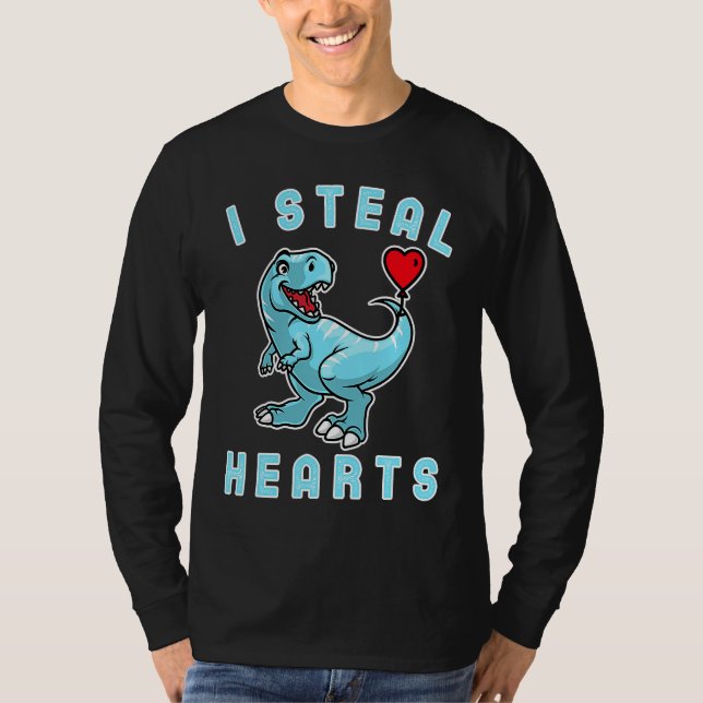 Kids I Steal Hearts Trex Dino Cute Baby Boy Valent T-Shirt (Front)