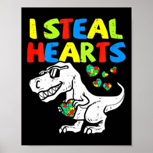 Kids I Steal Hearts Trex Dinosaur By  Poster