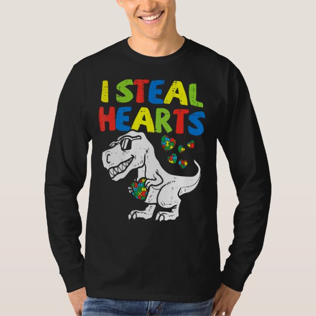 Kids I Steal Hearts Trex Dinosaur Toddler Autism A T-Shirt (Front)