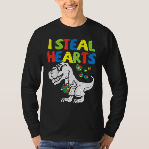 Kids I Steal Hearts Trex Dinosaur Toddler Autism A T_Shirt
