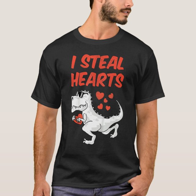 Kids I Steal Hearts Valentine's Day Toddler Dinosa T-Shirt (Front)