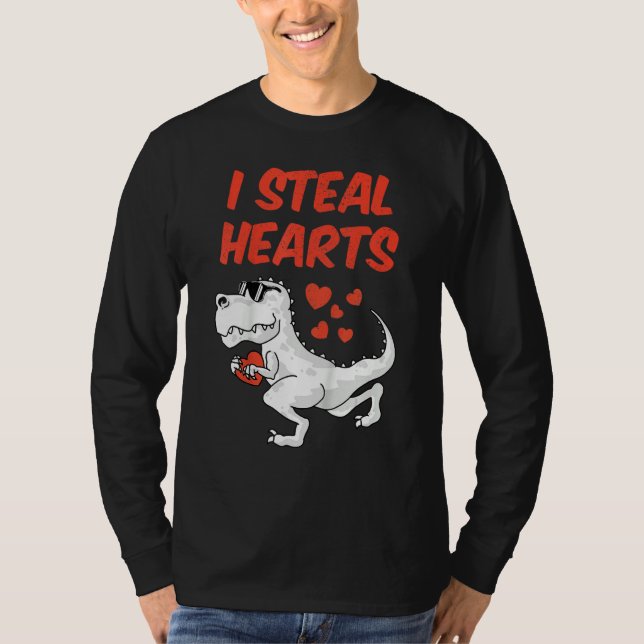 Kids I Steal Hearts Valentine's Day Toddler Dinosa T-Shirt (Front)