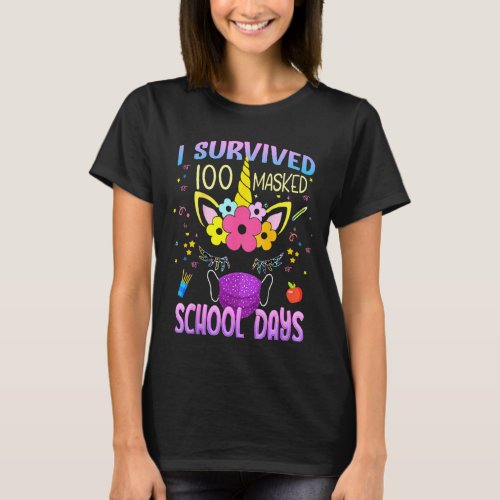 Kids I Survived 100 Masked School Days Colorful Un T_Shirt