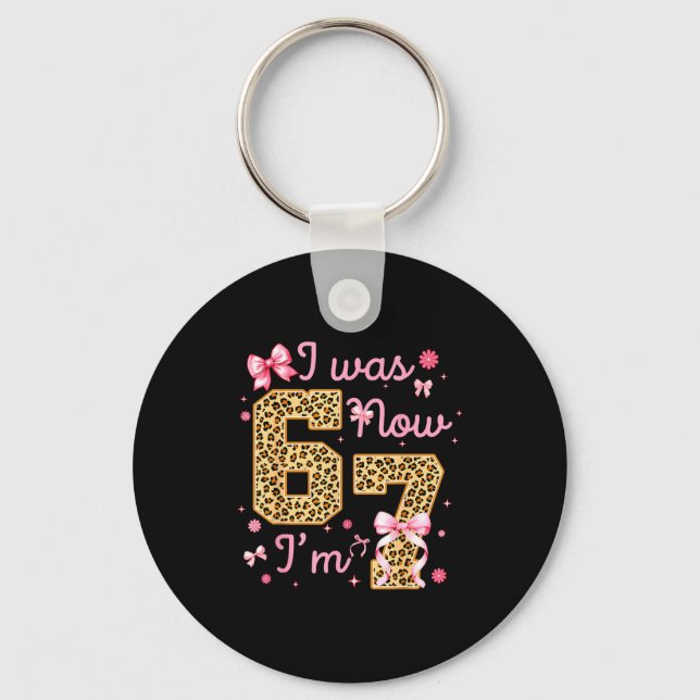 Kids I Was 6 Now I'm 7 Leopard Coquette Bow Birthd Keychain (Front)