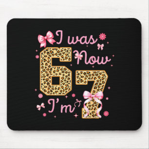 Kids I Was 6 Now I'm 7 Leopard Coquette Bow Birthd Mouse Pad