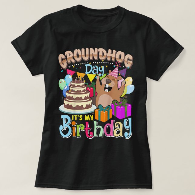 Kids I Was Born On Groundhog Day — Groundhog Birth T-Shirt (Design Front)