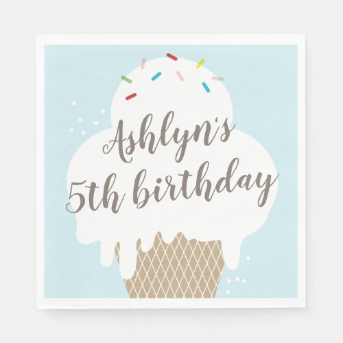 Kids ice cream cone blue birthday party paper napkins