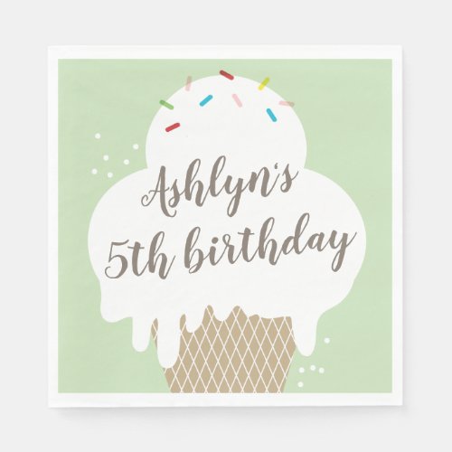 Kids ice cream cone green birthday party  paper napkins