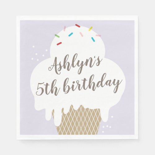 Kids ice cream cone purple birthday party napkins