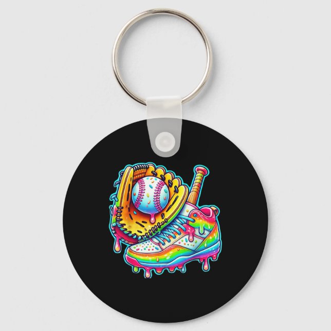 Kids Ice Cream Drip Baseball Stuff Baseball Drip F Keychain (Front)