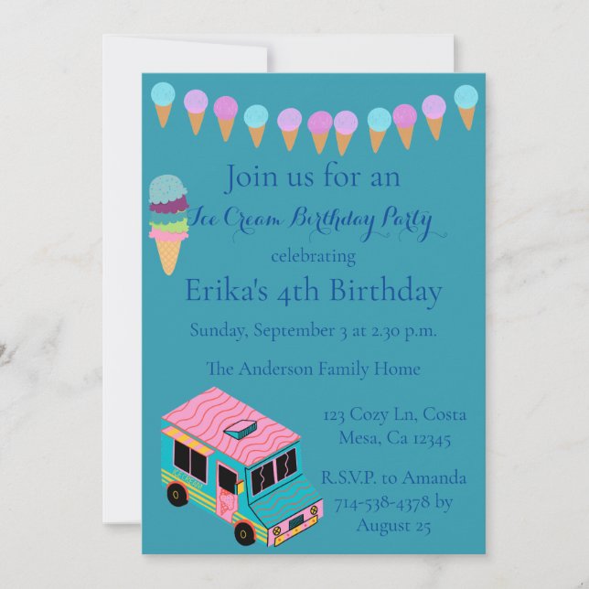 Kids Ice Cream Truck Birthday Party Invitation (Front)