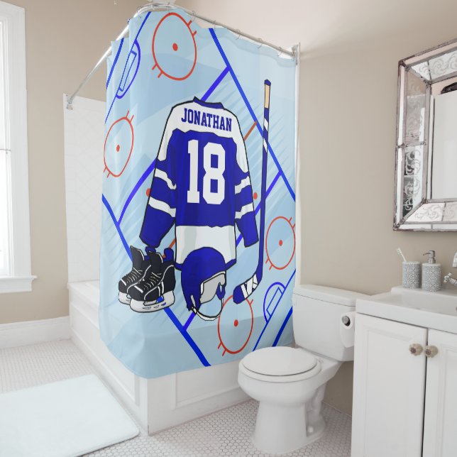 Kids Ice Hockey Bedroom Collection 1 Shower Curtain (In Situ)