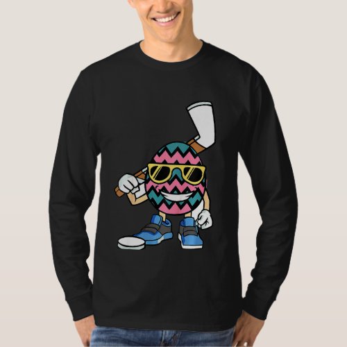 Kids Ice Hockey Player Egg Easter Day Funny Sports T_Shirt