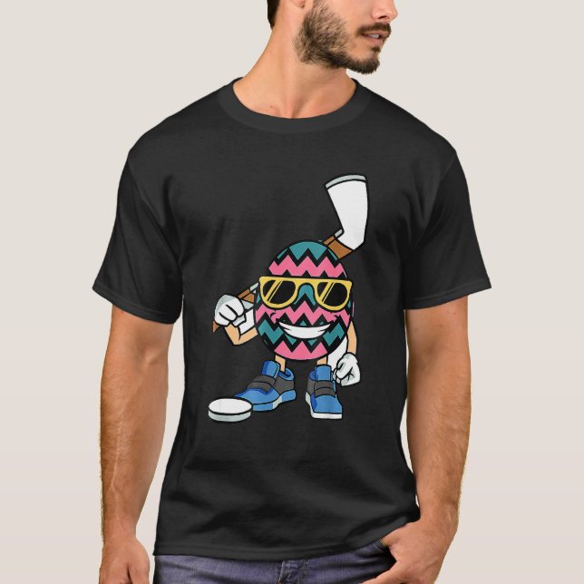 Kids Ice Hockey Player Egg Easter Day Funny Sports T-Shirt (Front)