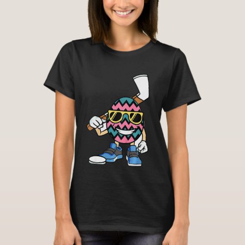 Kids Ice Hockey Player Egg Easter Day Funny Sports T_Shirt
