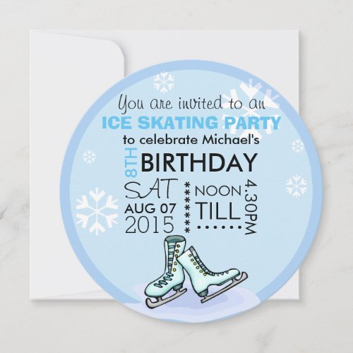 Kids Ice Skating Birthday Party Add Photo Custom Invitation