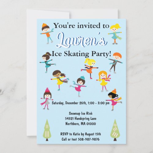Kids Ice Skating Birthday Party Invitation