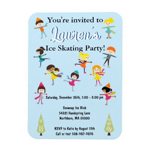 Kids Ice Skating Birthday Party Invitation  Magnet