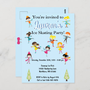 Kids Ice Skating Birthday Party Invitation Postcard