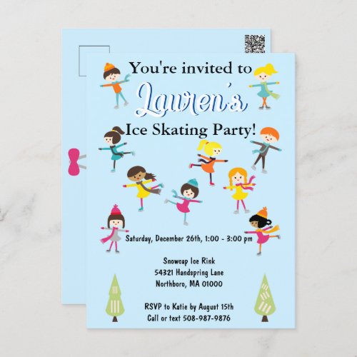 Kids Ice Skating Birthday Party Invitation  Postcard