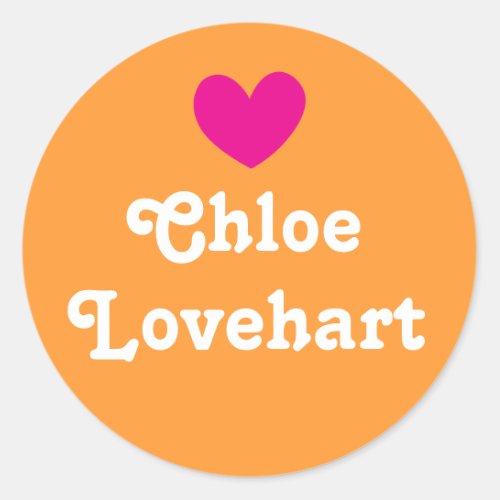 Kids id name heart pink orange white girls sticker