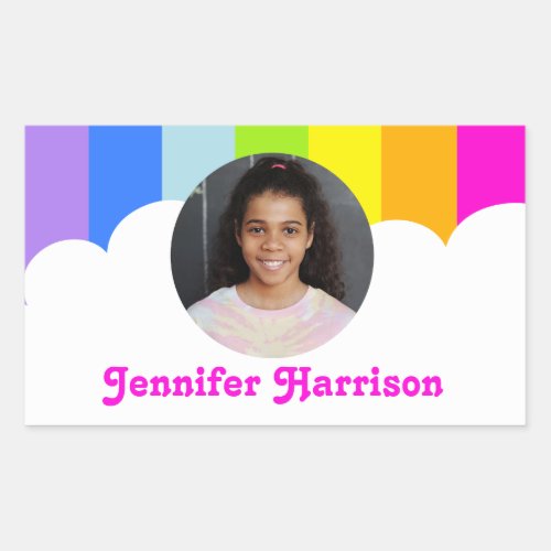 Kids id name rainbow photo girls sticker