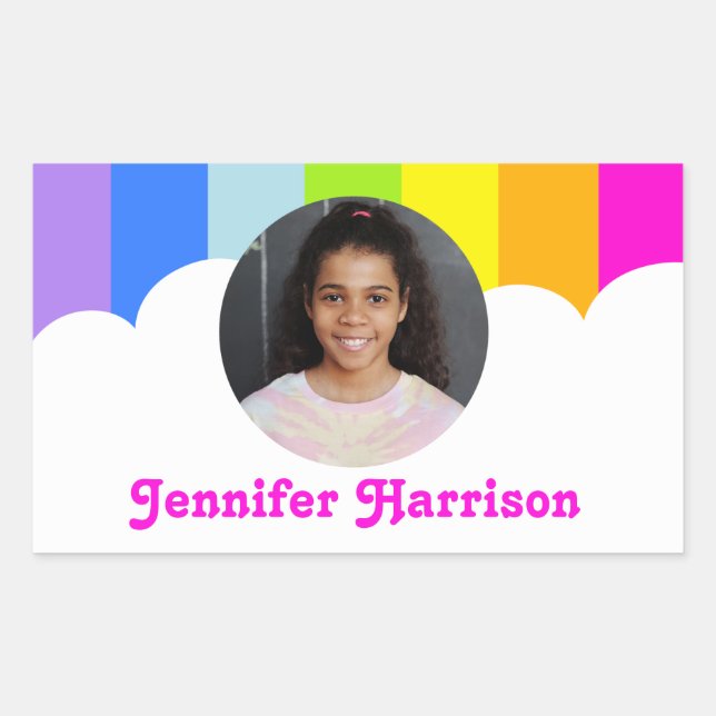 Kids id name rainbow photo girls sticker (Front)