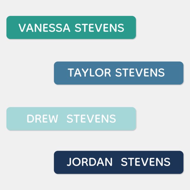 Kids Id Named Blue Green Skinny Waterproof Kid's  Labels (Group)