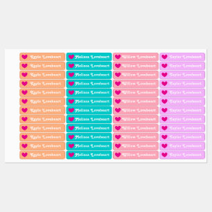 Kids id named heart pink aqua purple coral girls kids' labels