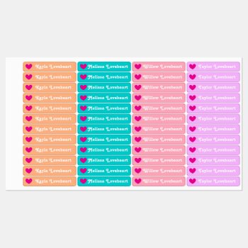 Kids Id Named Heart Pink Aqua Purple Coral Girls Kids' Labels by Mylittleeden at Zazzle