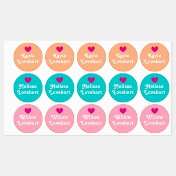 Kids Id Named Heart Pink Aqua White Girls Kids' Labels by Mylittleeden at Zazzle