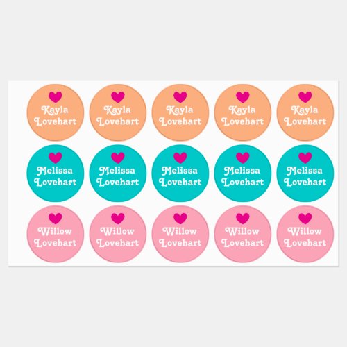 Kids id named heart pink aqua white girls kids labels