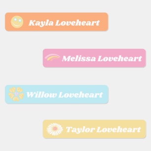 Kids id named peppy smile rainbow flowers girls kids' labels