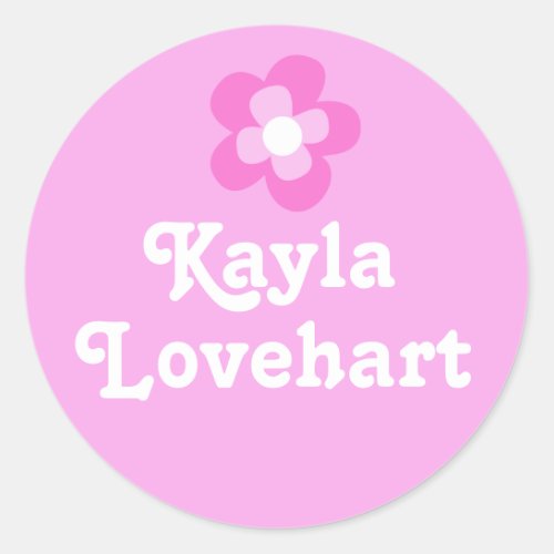 Kids id named pink white flower girls sticker