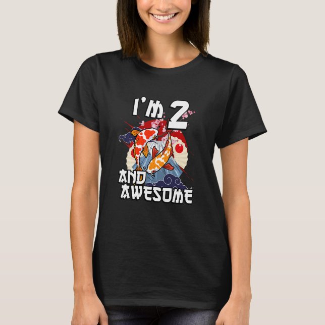 Kids I'm 2 And Awesome Japanese Carp Koi Fish Birt T-Shirt (Front)