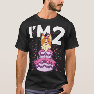 Kids Im 2 bday Dog party Kids 2nd Birthday Corgi D T-Shirt